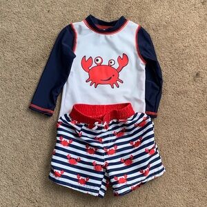 Cat & Jack Red Crab Rashguard Set - Navy and White